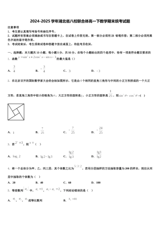 2024-2025学年湖北省八校联合体高一下数学期末统考试题含解析