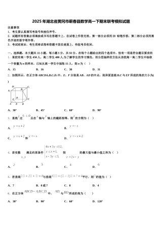 2025年湖北省黄冈市蕲春县数学高一下期末联考模拟试题含解析