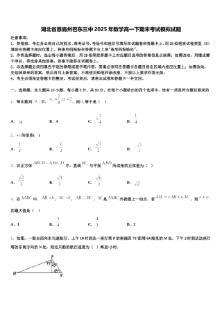 湖北省恩施州巴东三中2025年数学高一下期末考试模拟试题含解析