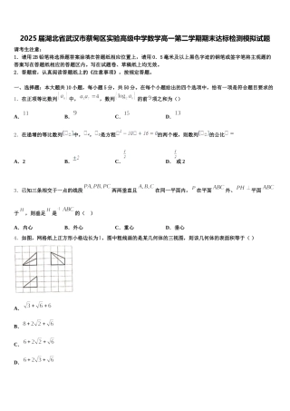 2025届湖北省武汉市蔡甸区实验高级中学数学高一第二学期期末达标检测模拟试题含解析
