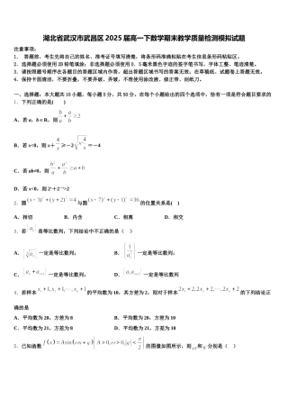 湖北省武汉市武昌区2025届高一下数学期末教学质量检测模拟试题含解析