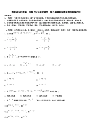 湖北省大冶市第一中学2025届数学高一第二学期期末质量跟踪监视试题含解析