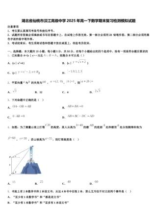 湖北省仙桃市汉江高级中学2025年高一下数学期末复习检测模拟试题含解析
