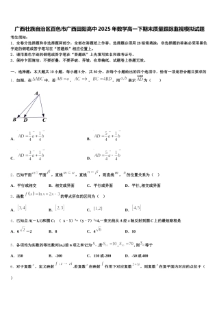 广西壮族自治区百色市广西田阳高中2025年数学高一下期末质量跟踪监视模拟试题含解析