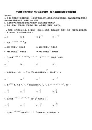 广西梧州市贺州市2025年数学高一第二学期期末联考模拟试题含解析