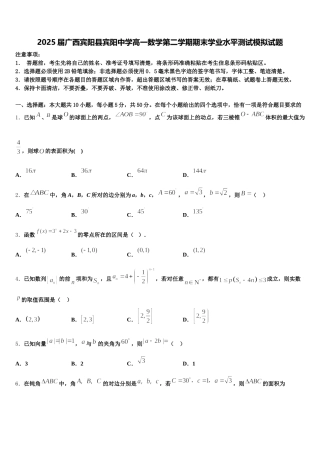 2025届广西宾阳县宾阳中学高一数学第二学期期末学业水平测试模拟试题含解析