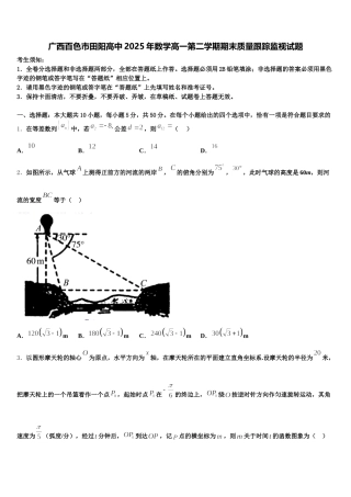 广西百色市田阳高中2025年数学高一第二学期期末质量跟踪监视试题含解析