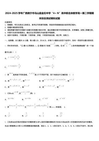 2024-2025学年广西南宁市马山县金伦中学“4+ N”高中联合体数学高一第二学期期末综合测试模拟试题含解析