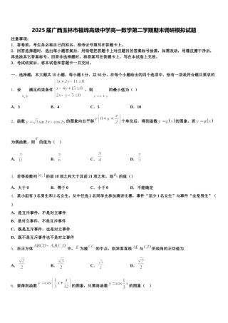 2025届广西玉林市福绵高级中学高一数学第二学期期末调研模拟试题含解析