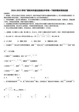 2024-2025学年广西钦州市浦北县浦北中学高一下数学期末预测试题含解析
