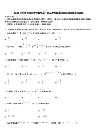 2025年梧州市重点中学数学高一第二学期期末质量跟踪监视模拟试题含解析