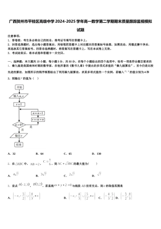 广西贺州市平桂区高级中学2024-2025学年高一数学第二学期期末质量跟踪监视模拟试题含解析