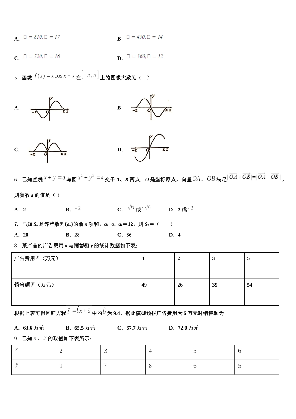 2024-2025学年天津市重点中学高一数学第二学期期末质量检测模拟试题含解析_第2页