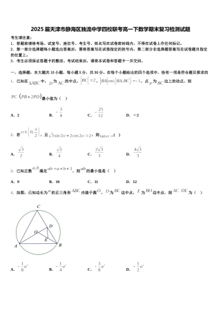 2025届天津市静海区独流中学四校联考高一下数学期末复习检测试题含解析