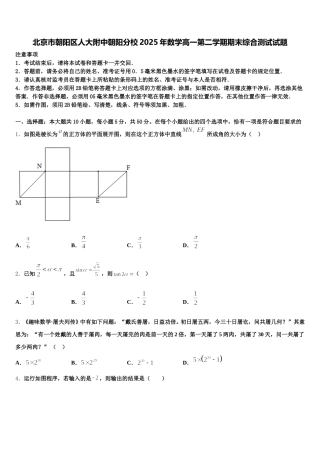 北京市朝阳区人大附中朝阳分校2025年数学高一第二学期期末综合测试试题含解析