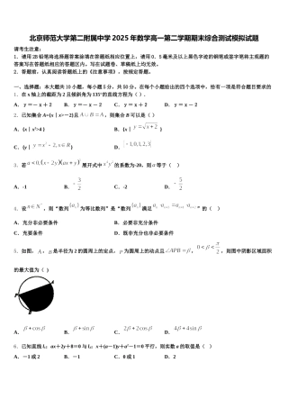 北京师范大学第二附属中学2025年数学高一第二学期期末综合测试模拟试题含解析