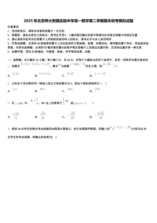 2025年北京师大附属实验中学高一数学第二学期期末统考模拟试题含解析