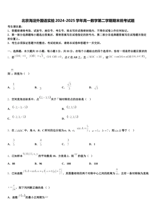 北京海淀外国语实验2024-2025学年高一数学第二学期期末统考试题含解析