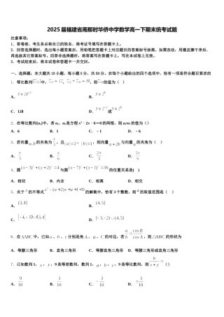 2025届福建省南那时华侨中学数学高一下期末统考试题含解析