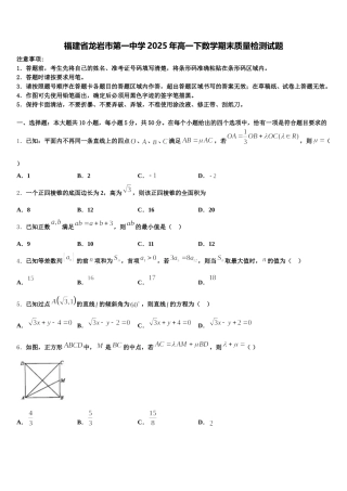 福建省龙岩市第一中学2025年高一下数学期末质量检测试题含解析