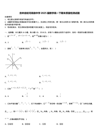 吉林省蛟河高级中学2025届数学高一下期末质量检测试题含解析
