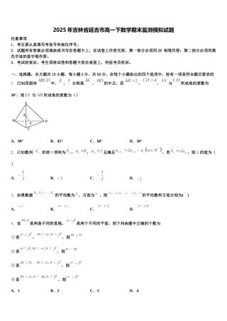 2025年吉林省延吉市高一下数学期末监测模拟试题含解析