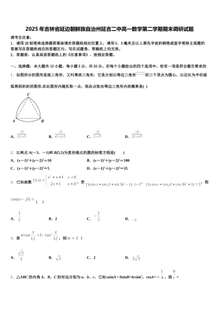 2025年吉林省延边朝鲜族自治州延吉二中高一数学第二学期期末调研试题含解析