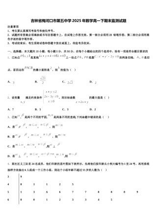 吉林省梅河口市第五中学2025年数学高一下期末监测试题含解析