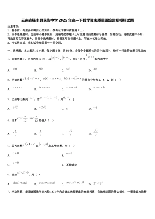 云南省禄丰县民族中学2025年高一下数学期末质量跟踪监视模拟试题含解析