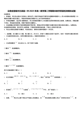 云南省楚雄州元谋县一中2025年高一数学第二学期期末教学质量检测模拟试题含解析