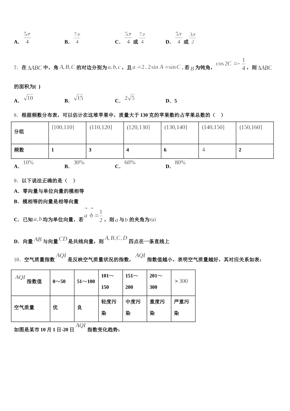 云南省玉溪市第一中学2024-2025学年数学高一第二学期期末达标测试试题含解析_第2页