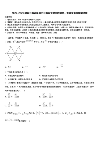 2024-2025学年云南省昆明市云南农大附中数学高一下期末监测模拟试题含解析