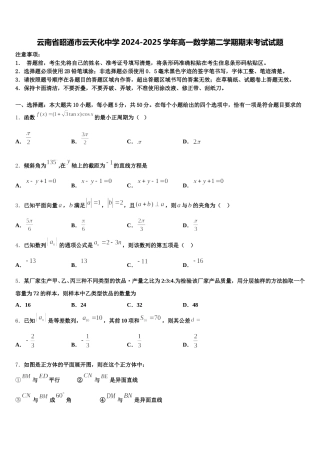 云南省昭通市云天化中学2024-2025学年高一数学第二学期期末考试试题含解析