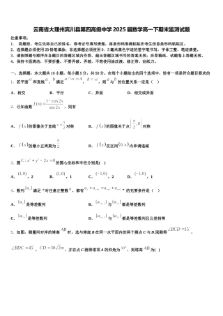 云南省大理州宾川县第四高级中学2025届数学高一下期末监测试题含解析