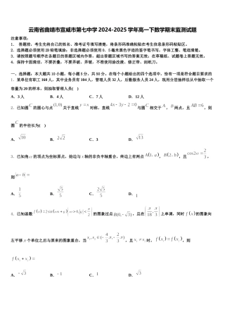 云南省曲靖市宣威市第七中学2024-2025学年高一下数学期末监测试题含解析