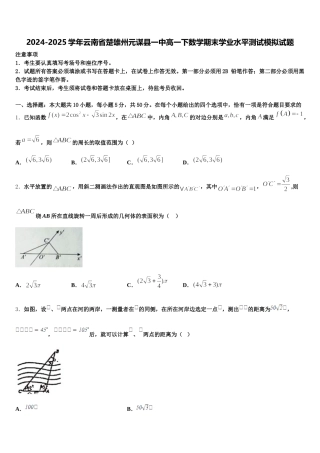 2024-2025学年云南省楚雄州元谋县一中高一下数学期末学业水平测试模拟试题含解析