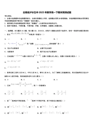 云南省泸水五中2025年数学高一下期末预测试题含解析