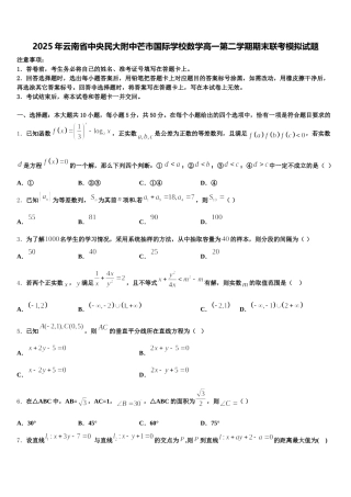2025年云南省中央民大附中芒市国际学校数学高一第二学期期末联考模拟试题含解析