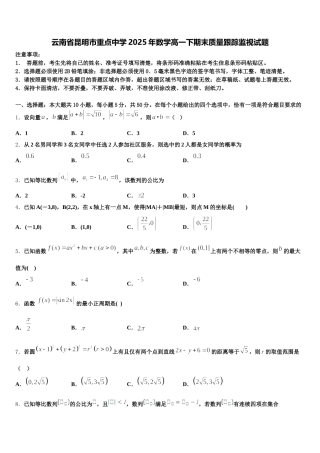 云南省昆明市重点中学2025年数学高一下期末质量跟踪监视试题含解析