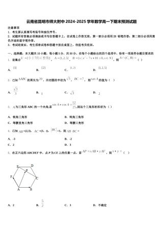 云南省昆明市师大附中2024-2025学年数学高一下期末预测试题含解析