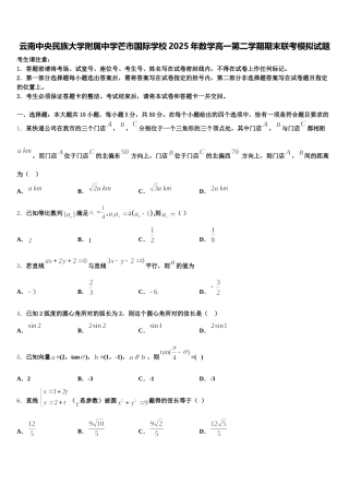 云南中央民族大学附属中学芒市国际学校2025年数学高一第二学期期末联考模拟试题含解析