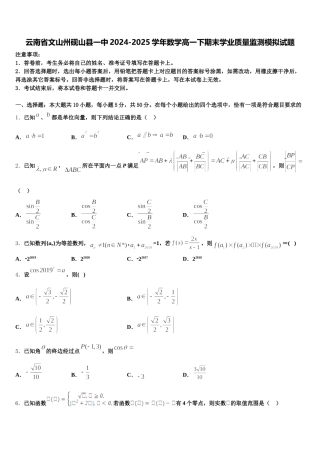云南省文山州砚山县一中2024-2025学年数学高一下期末学业质量监测模拟试题含解析