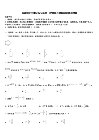 西藏林芝二中2025年高一数学第二学期期末预测试题含解析