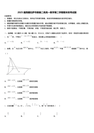 2025届西藏拉萨市那曲二高高一数学第二学期期末统考试题含解析