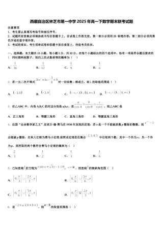 西藏自治区林芝市第一中学2025年高一下数学期末联考试题含解析