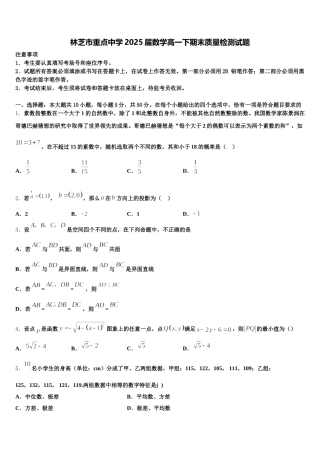 林芝市重点中学2025届数学高一下期末质量检测试题含解析