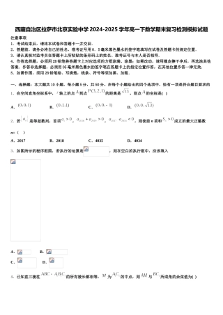 西藏自治区拉萨市北京实验中学2024-2025学年高一下数学期末复习检测模拟试题含解析