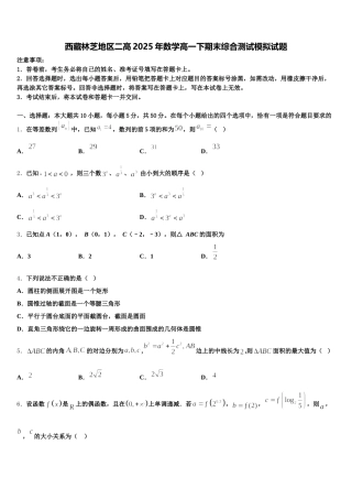 西藏林芝地区二高2025年数学高一下期末综合测试模拟试题含解析