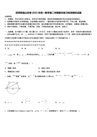 百师联盟山东卷2025年高一数学第二学期期末复习检测模拟试题含解析