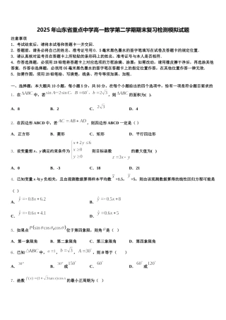 2025年山东省重点中学高一数学第二学期期末复习检测模拟试题含解析